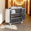 Carro de housekeeping con 4 estantes, saco y soporte para bolsa de basura