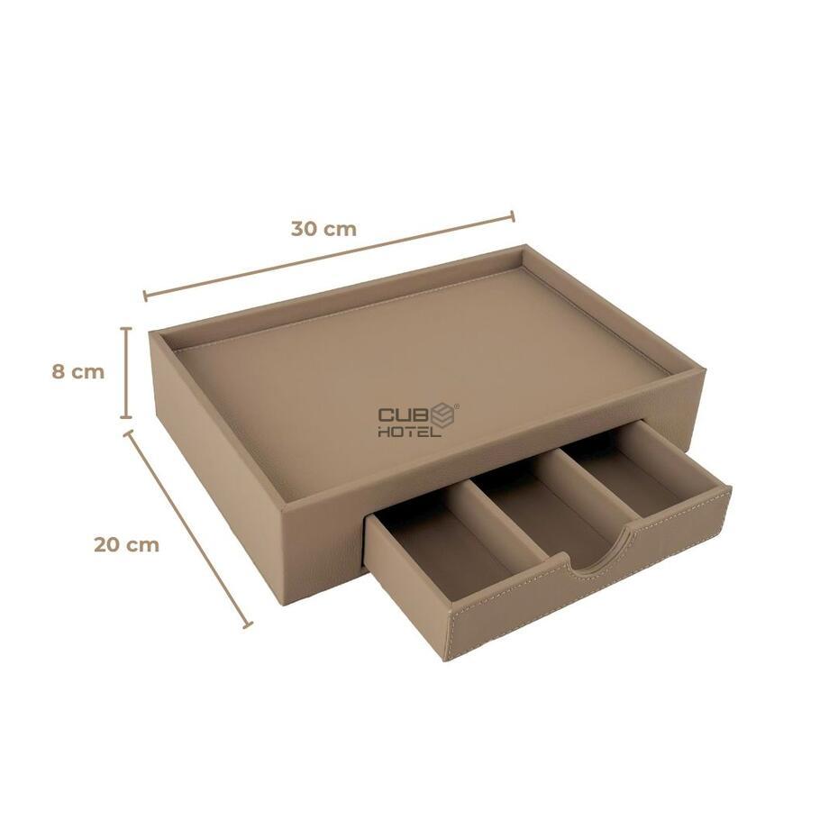 Tray with Drawer Faux Leather Sand or Black 30x20x8cm
