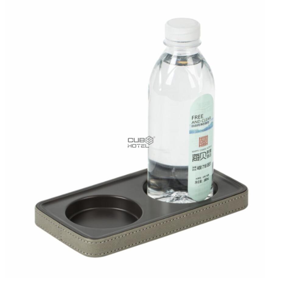 Tray for 2 Bottles in Stone-Effect Leatherette