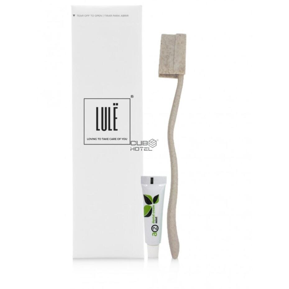  500 Kits Dentario Hotel Lule Escova e Pasta PSM Embalagem Papel Pedra FSC
