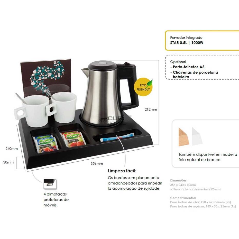Wood Black Tray Signum With Star Kettle