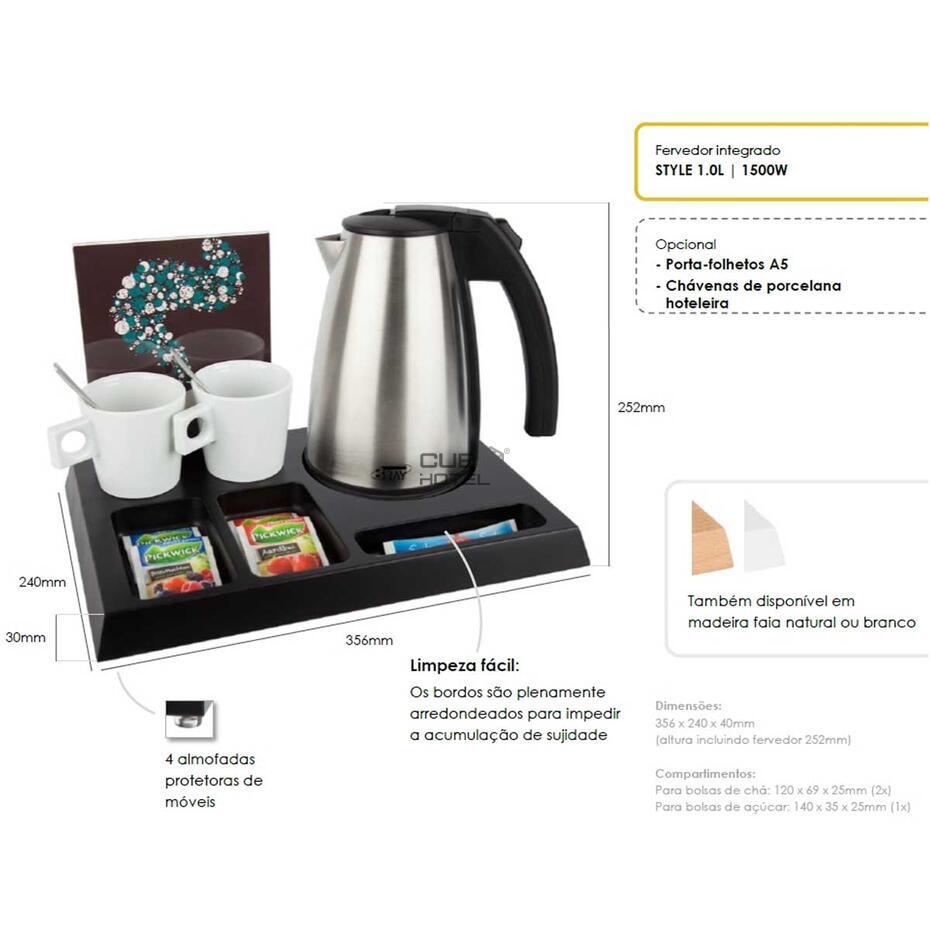 Wood Black Tray Signum With Star Kettle