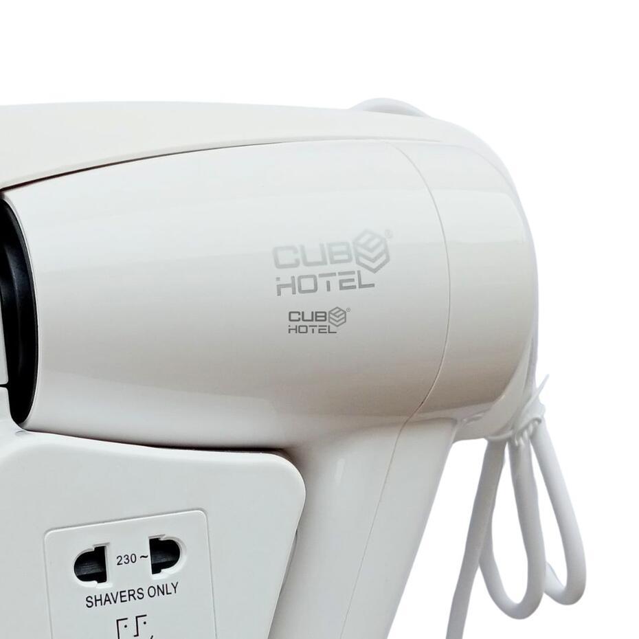 Secador Cabelo Parede 1200W com tomada máquina barbear 220V WC Hotel