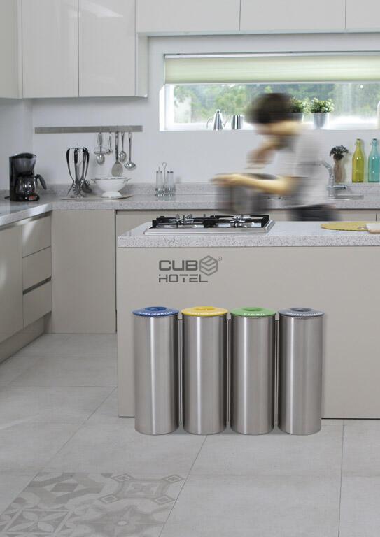 Ecoponto With 4 Round Containers Brushed Stainless Steel 50L