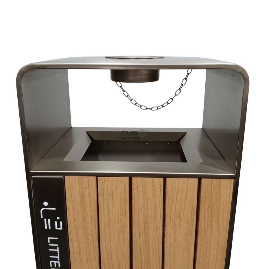 Stainless Steel Ashtray Recycling Bin with Wood Effect