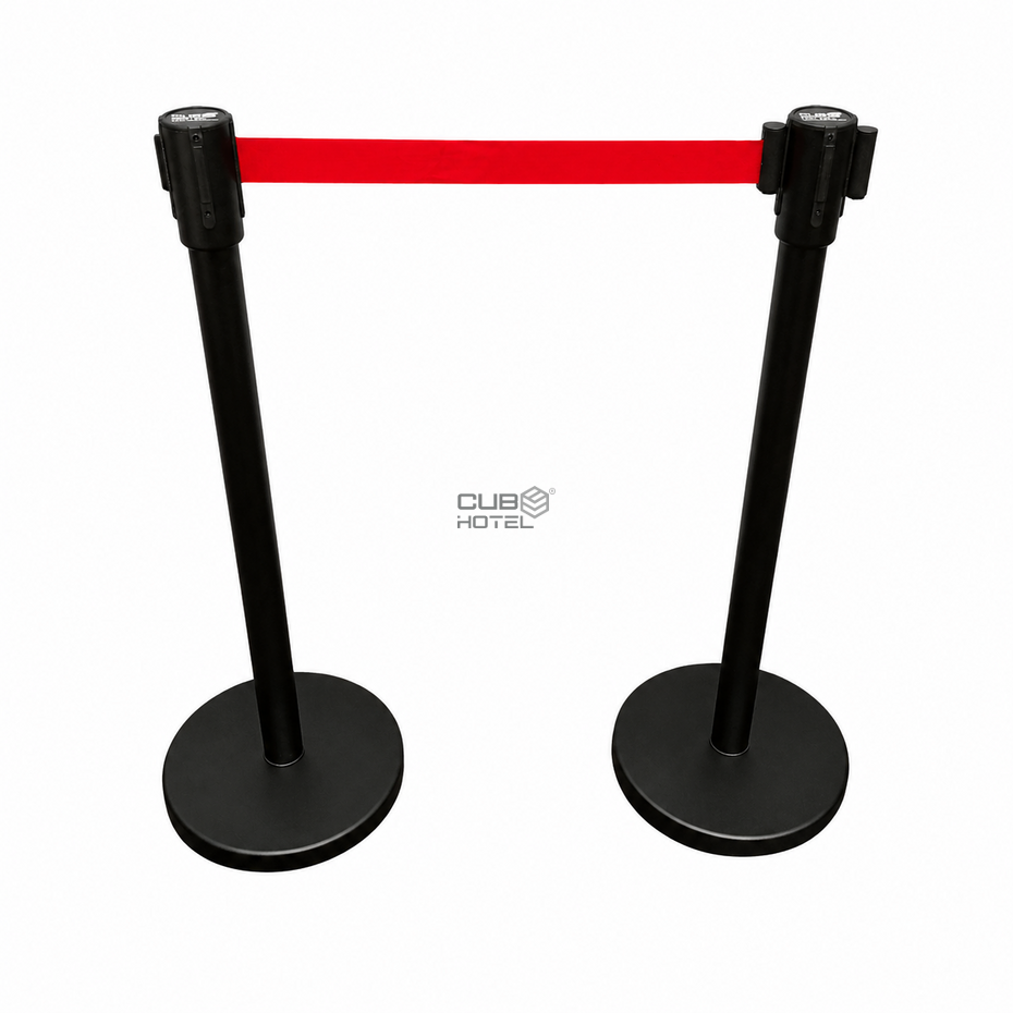 Poste Gestor de Filas Negro con Cinta Roja