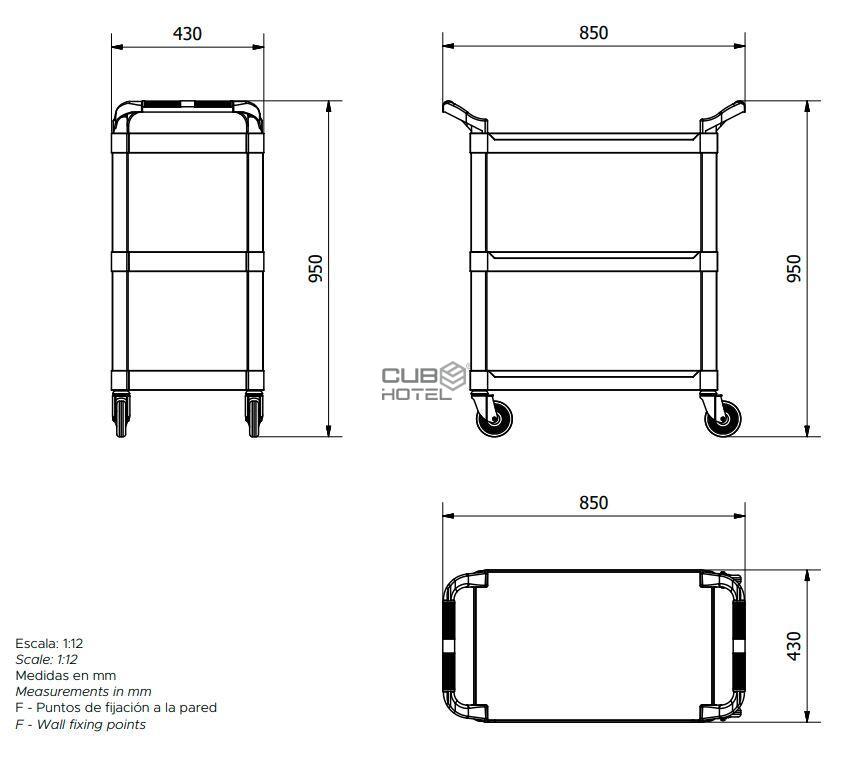 Carro Catering Cinza com 3 Estantes