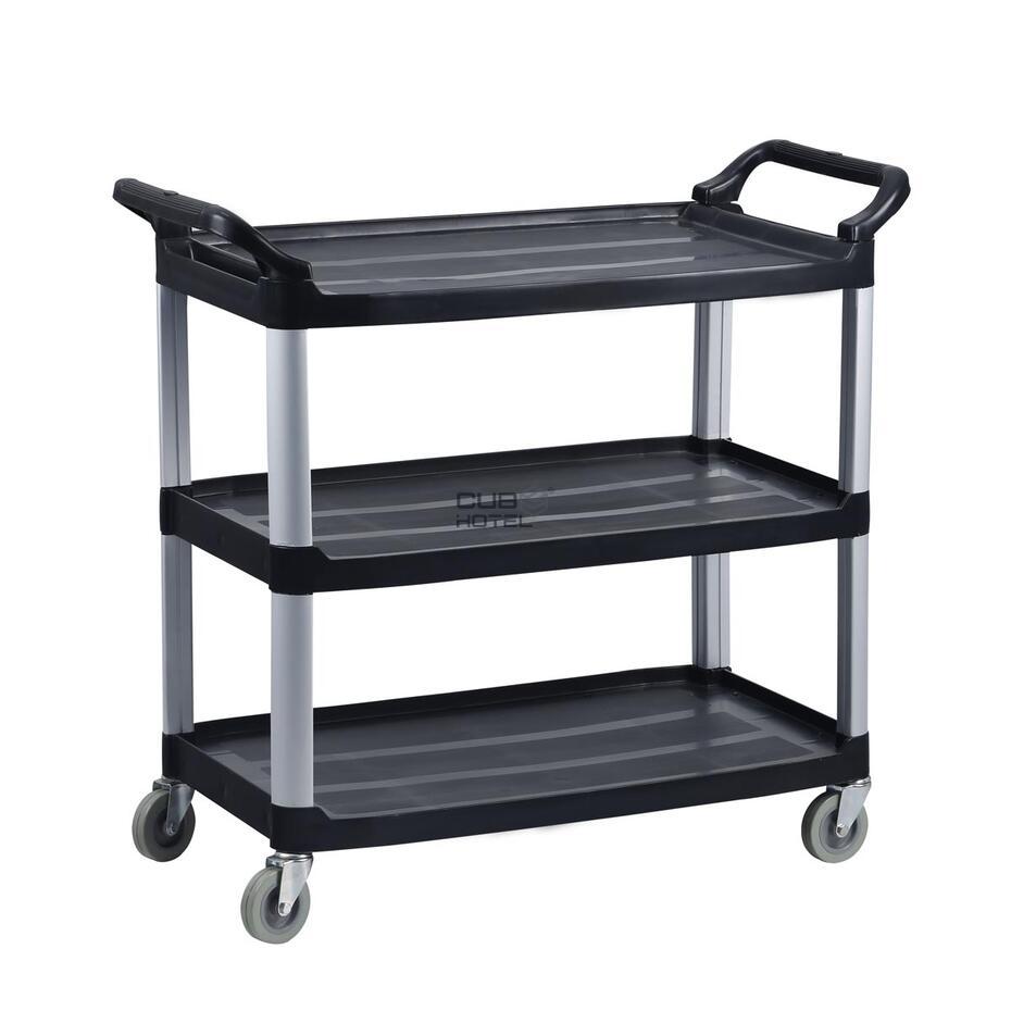 Carro catering preto  com 3 estantes