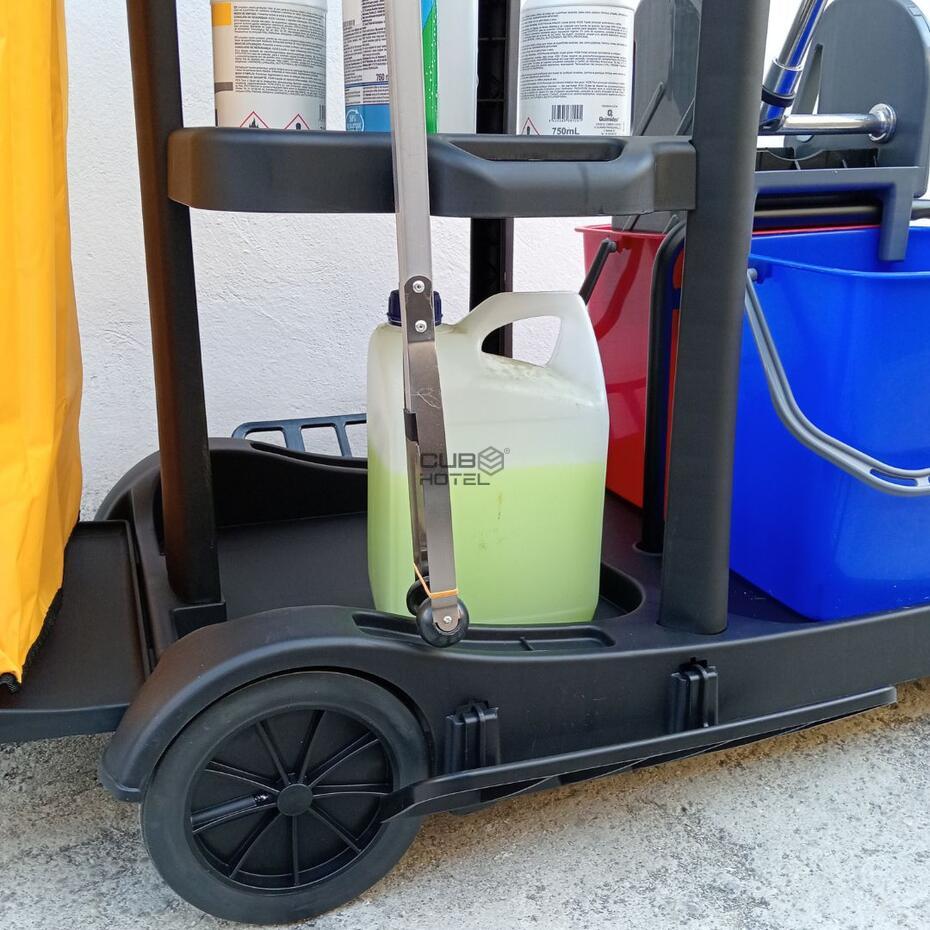 Carro limpeza Multiusos preto com Estantes, Prensa, Saco