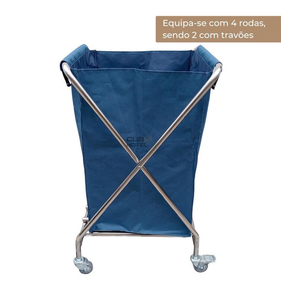 Carro Lavandaria Quadrado Encolher Metálico com Saco Azul 200L