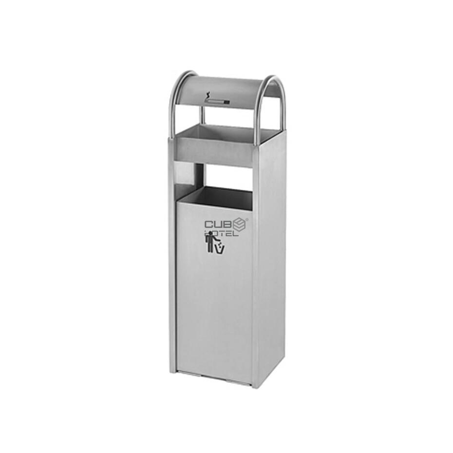 Papelera Rectangular Con Cenicero Inox Cepillado