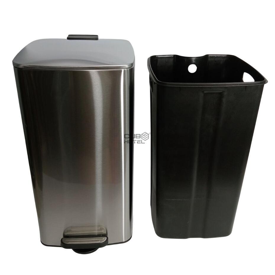 Cubo Basura Cuadrado de 30L Pedal Soft Close Acero Inoxidable Cepillado