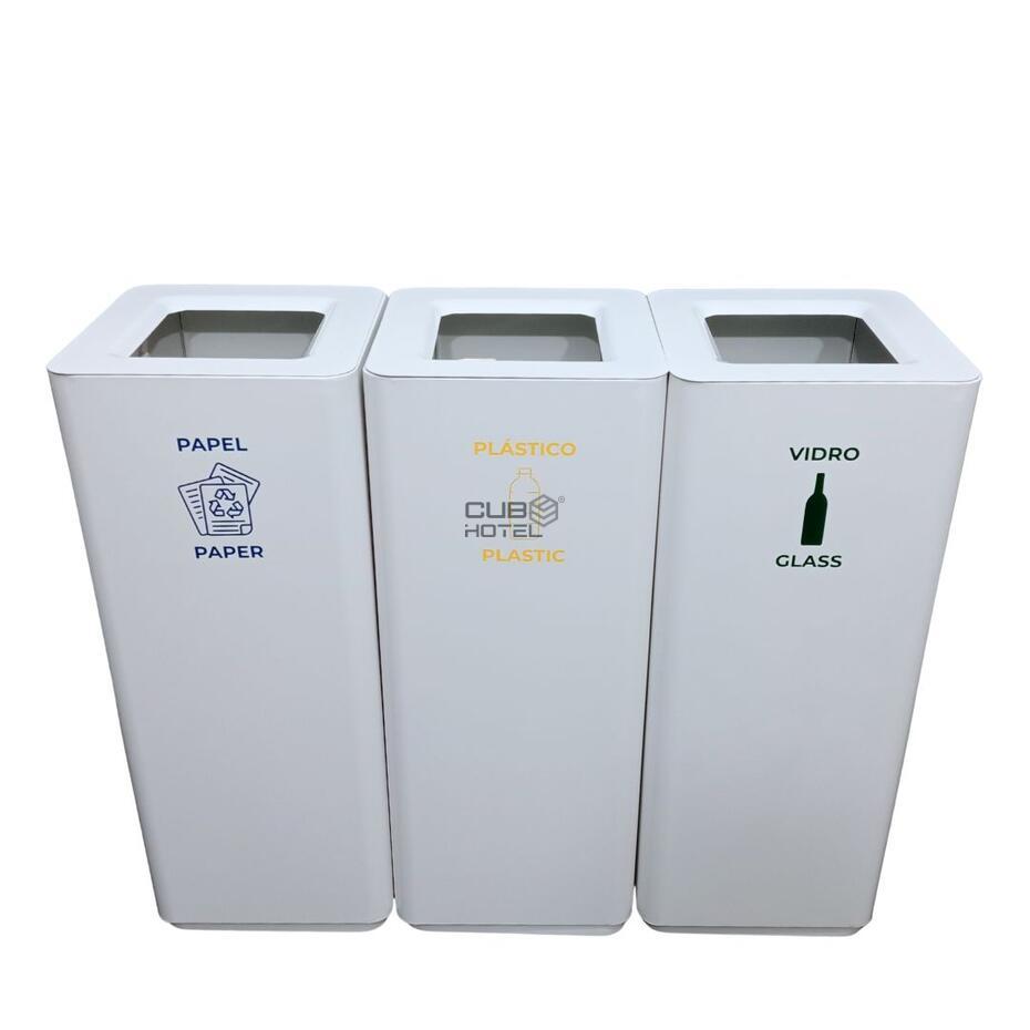Ecopunto Triple de Acero Pintado Blanco con Cubos Galvanizados 90x30cm