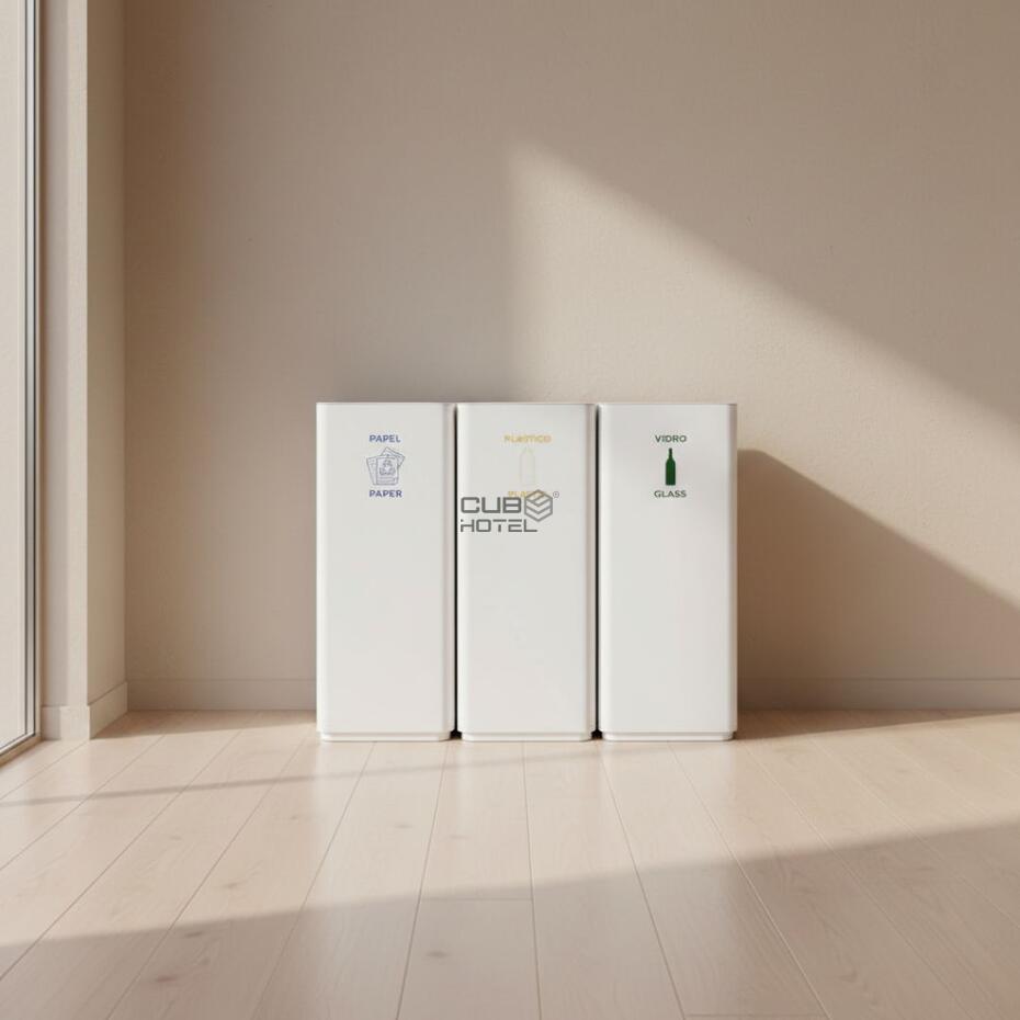 Ecopunto Triple de Acero Pintado Blanco con Cubos Galvanizados 90x30cm
