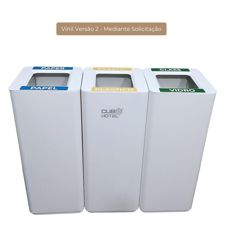 Ecopunto Triple de Acero Pintado Blanco con Cubos Galvanizados 90x30cm