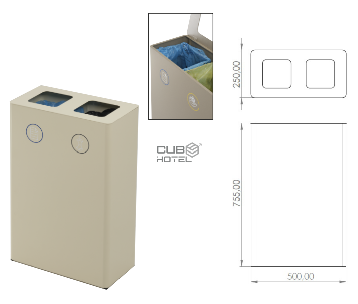 Modular Recycling Bin for Hotels with 2 Compartments