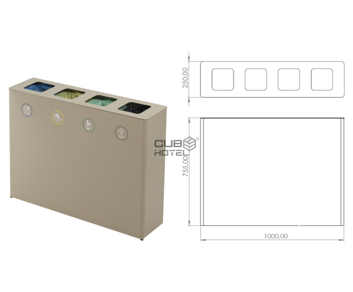 Hotel Recycling Bin 4 Compartments