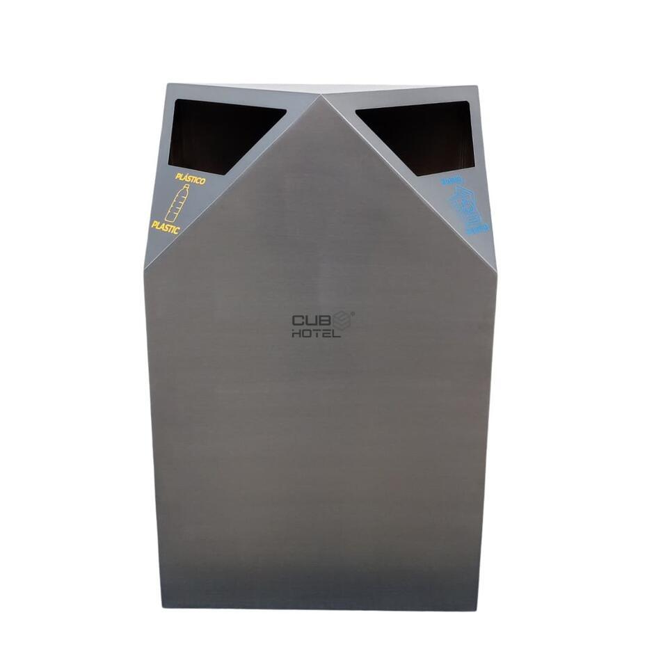 Papelera de Acero Inoxidable con Dos Aberturas – Cubo Interior Galvanizado
