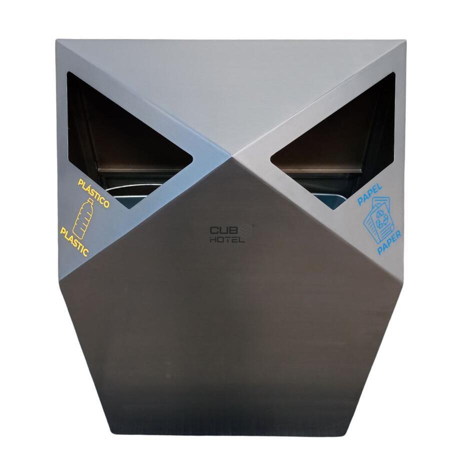 Papelera de Acero Inoxidable con Dos Aberturas – Cubo Interior Galvanizado