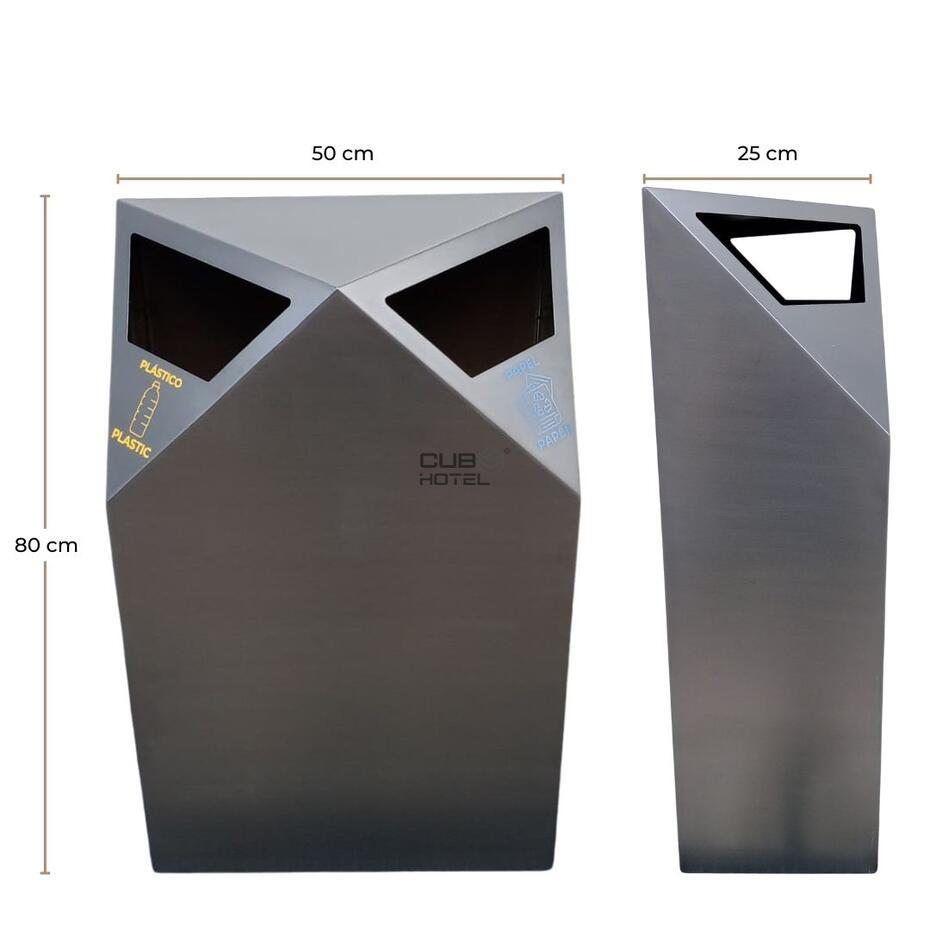 Papelera de Acero Inoxidable con Dos Aberturas – Cubo Interior Galvanizado