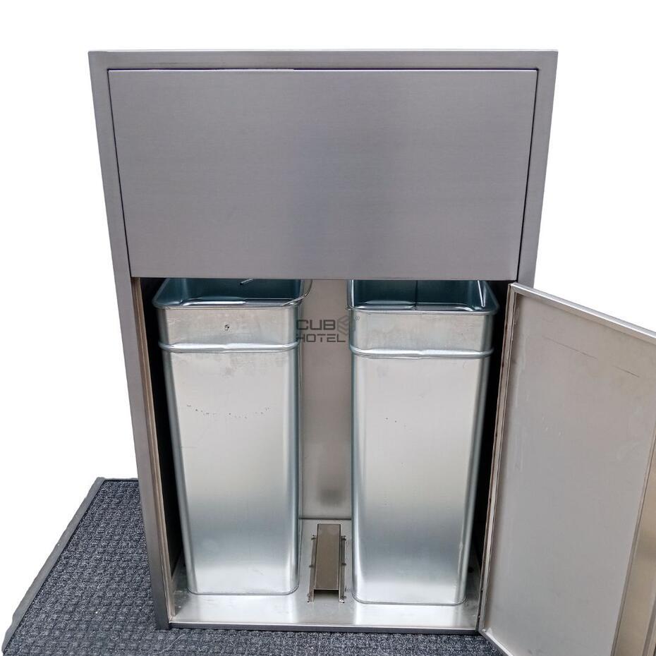 Papelera de Acero Inoxidable con Dos Aberturas – Cubo Interior Galvanizado