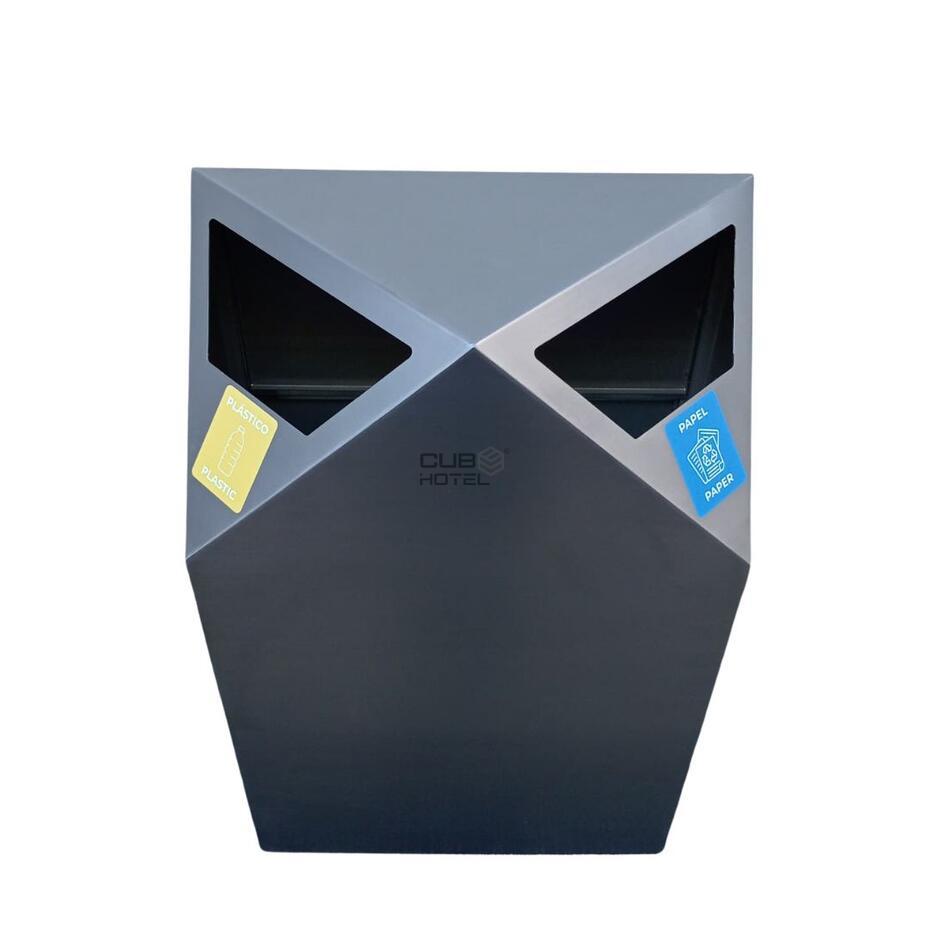Papelera de Acero Inoxidable con Dos Aberturas – Cubo Interior Galvanizado
