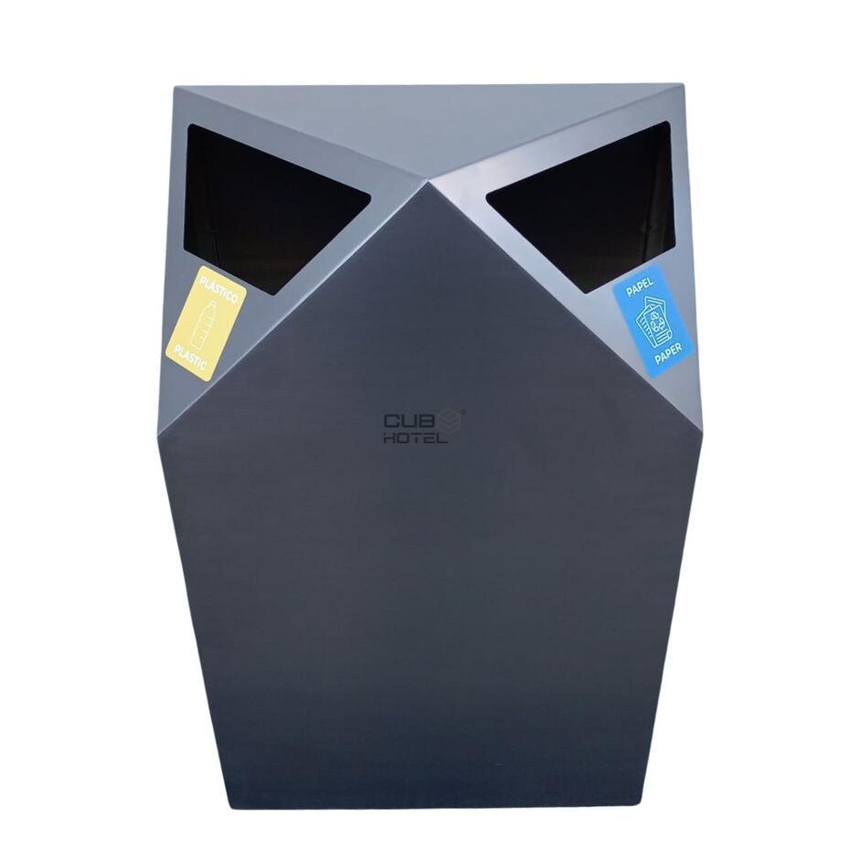 Papelera de Acero Inoxidable con Dos Aberturas – Cubo Interior Galvanizado