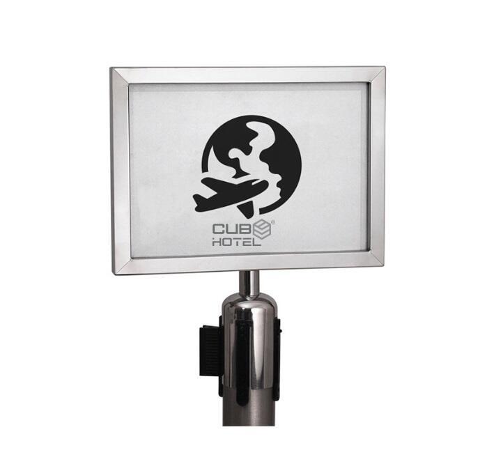 Porta Poster A4 Horizontal Inox Acrílico para Poste Separador Filas