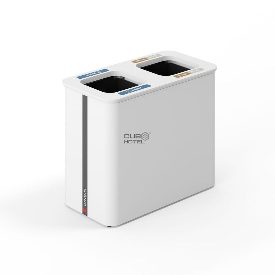 Recycling bin 2x40L White/Bamboo