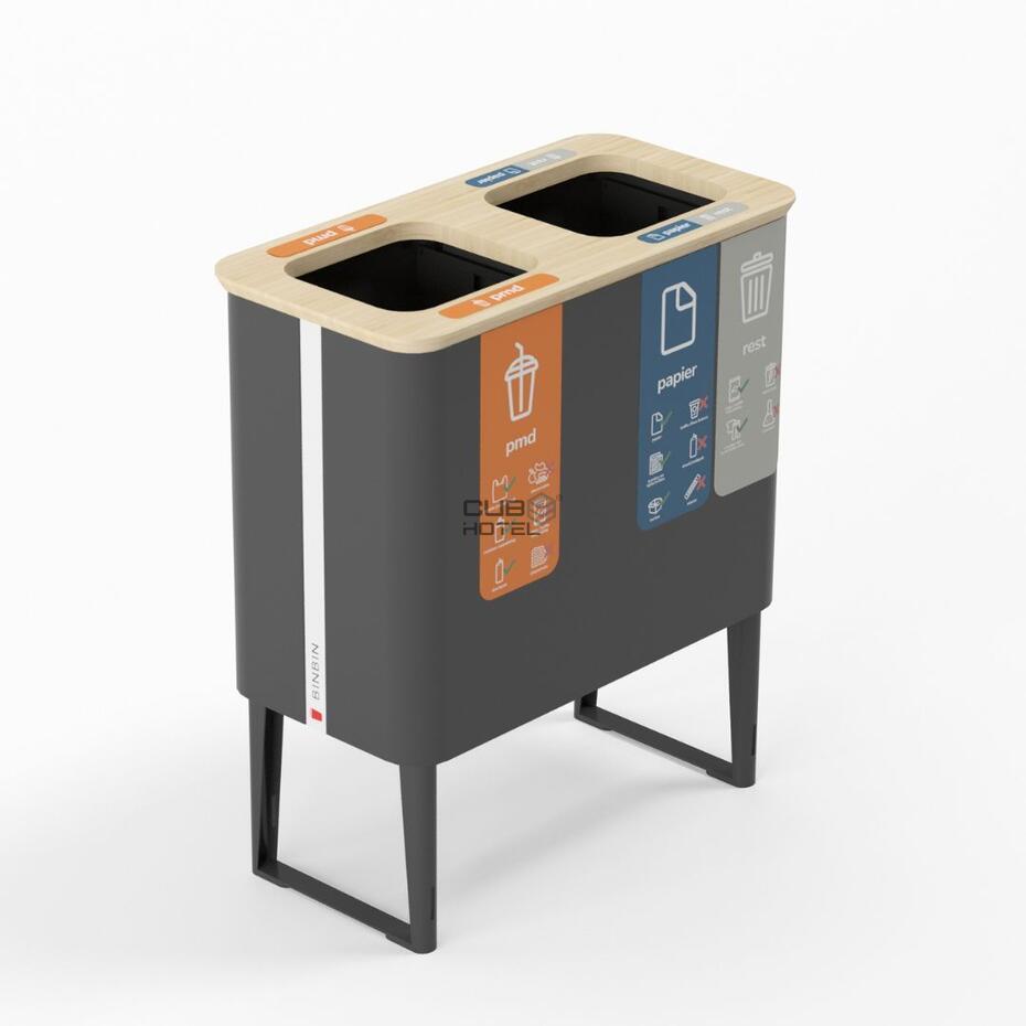 Recycling bin 2x40L White/Bamboo