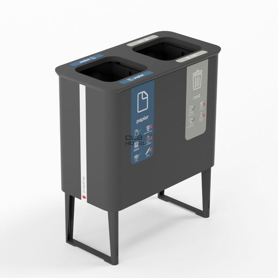 Recycling bin 2x40L White/Bamboo