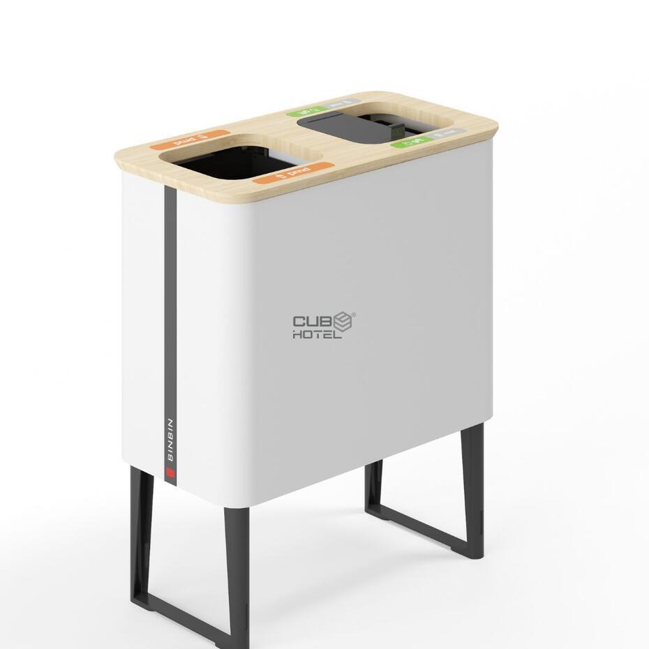 Recycling bin 2x40L White/Bamboo