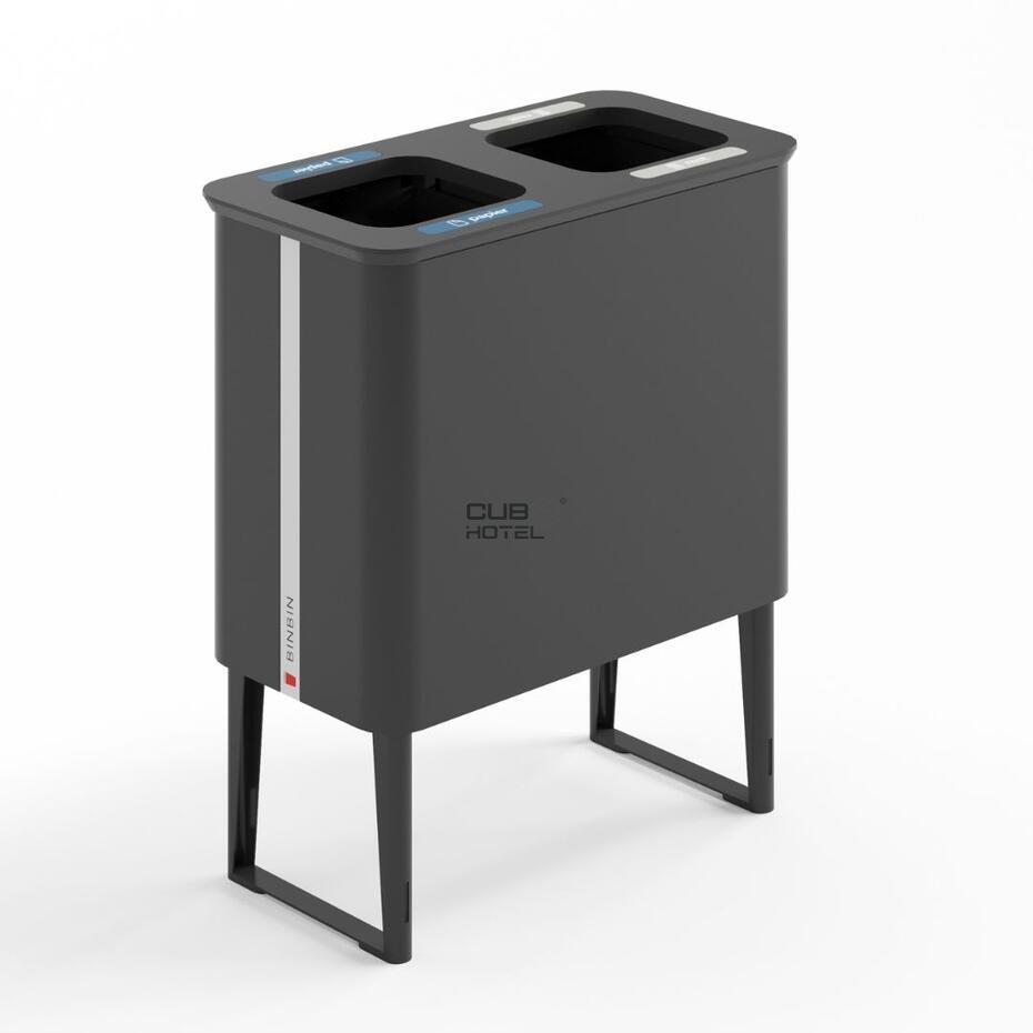 Recycling bin 2x40L White/Bamboo