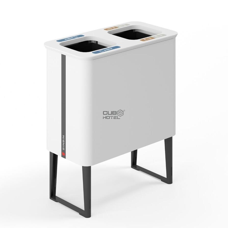 Recycling bin 2x40L White/Bamboo