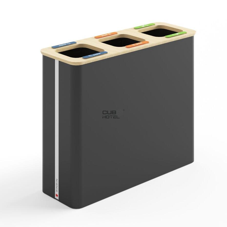 Recycling bin 3x60L Black/Bamboo