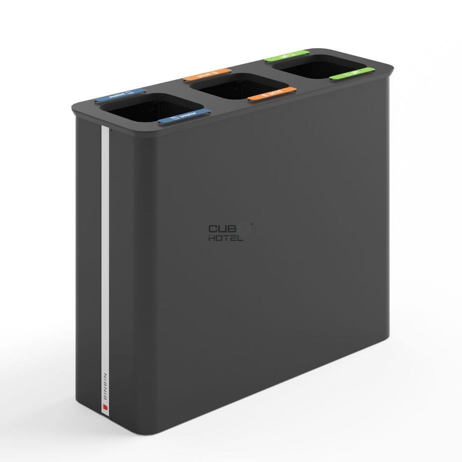 Recycling bin 3x60L Black/Bamboo