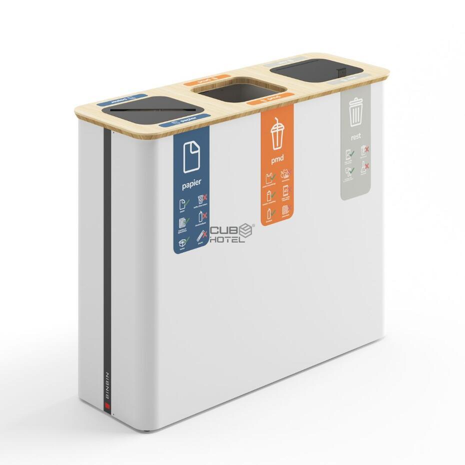 Recycling bin 3x60L Black/Bamboo