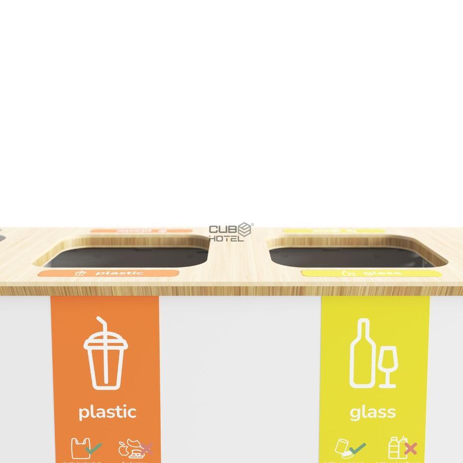 Recycling bin 3x60L Black/Bamboo