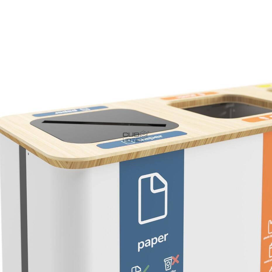 Recycling bin 3x60L Black/Bamboo