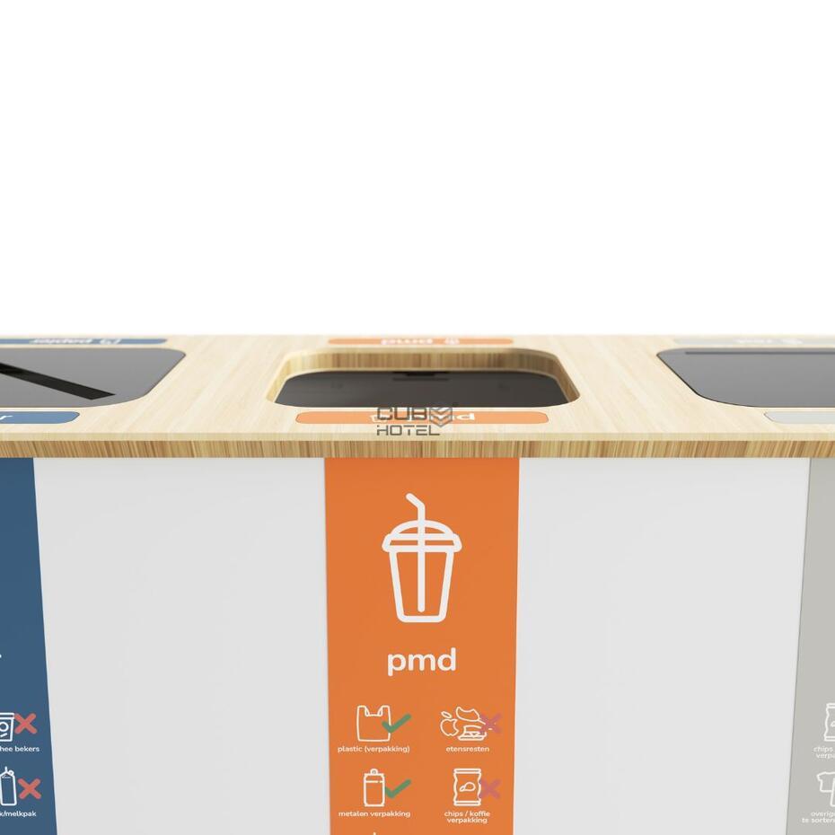 Recycling bin 3x60L Black/Bamboo