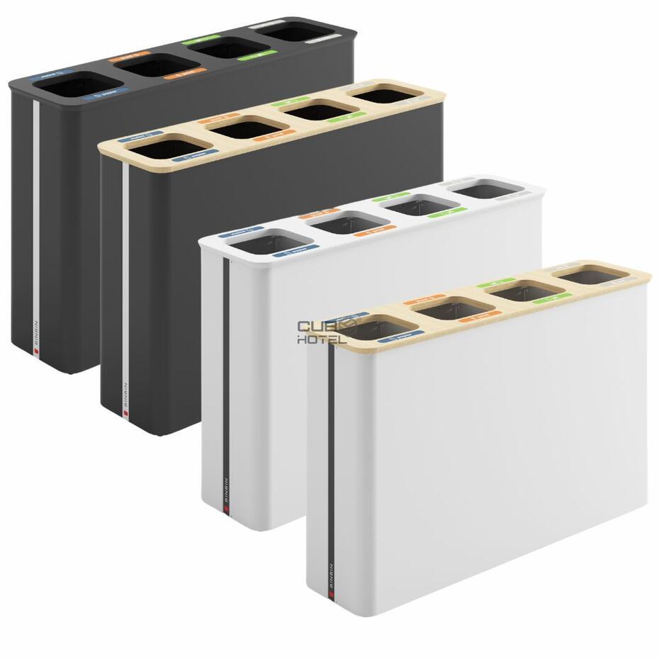 Recycling bin 3x60L Black/Bamboo