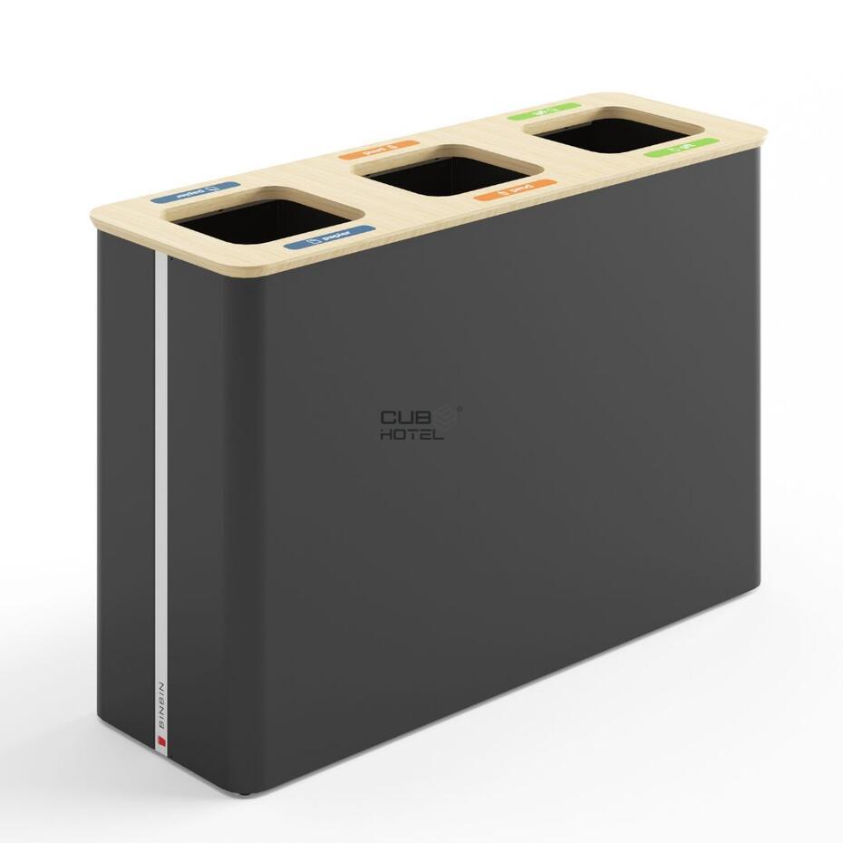 Papelera de reciclaje 3x90L Blanco/Bambú