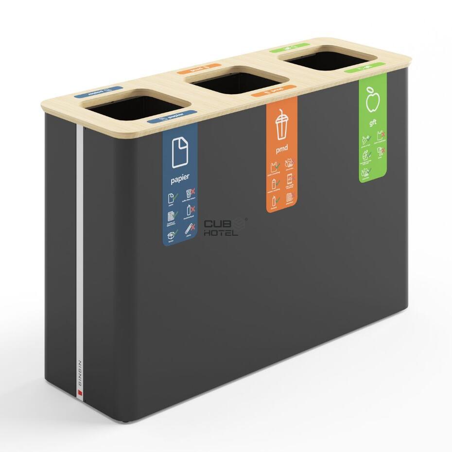 Papelera de reciclaje 3x90L Blanco/Bambú