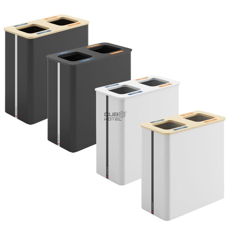 Papelera de reciclaje 3x90L Blanco/Bambú