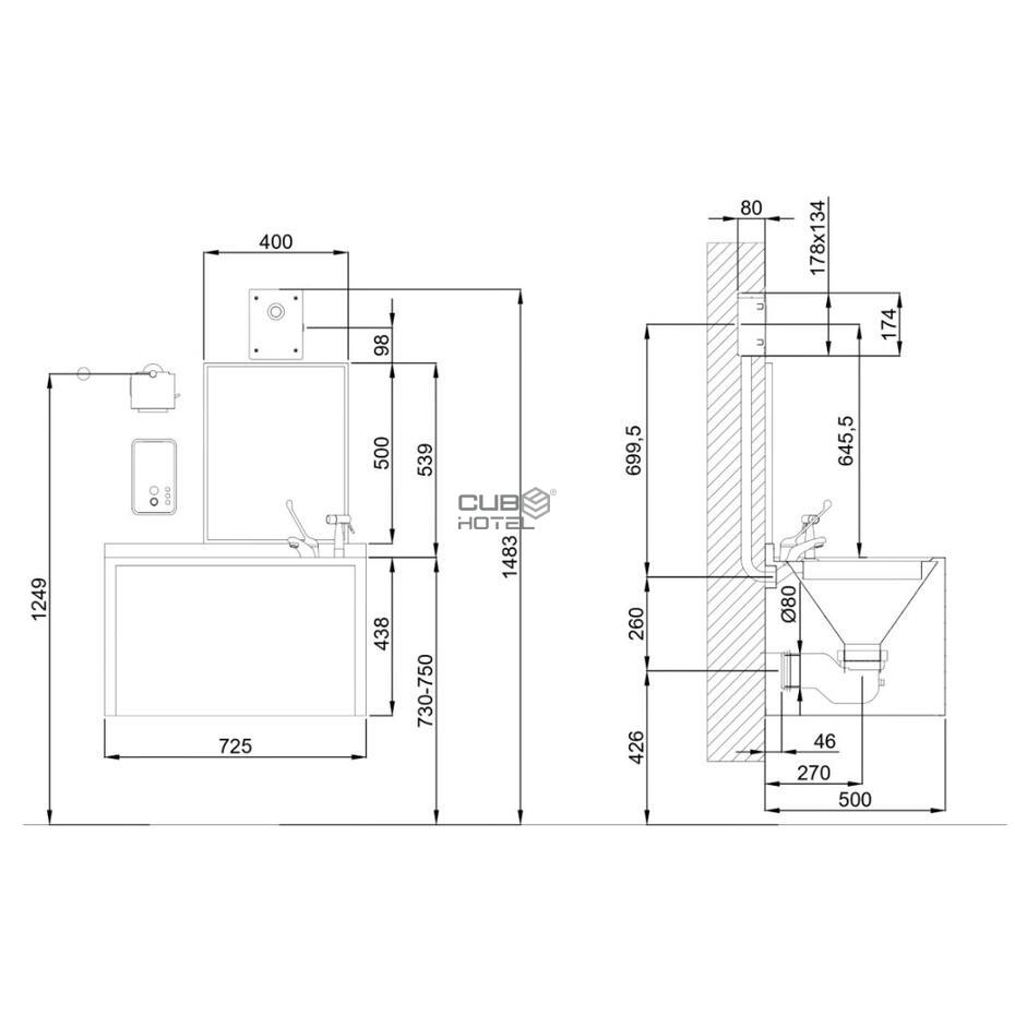 Conjunto higiénico para ostomizados Aço inox com espelho frontal