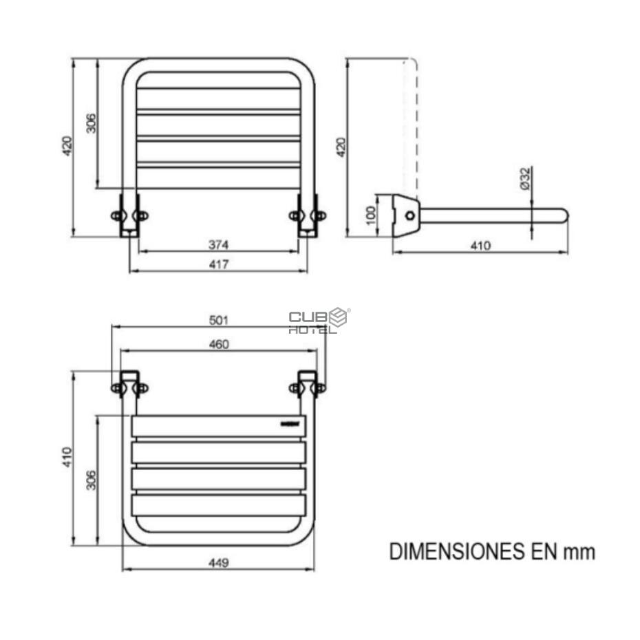 Asiento Abatible para Ducha Giro Vertical 