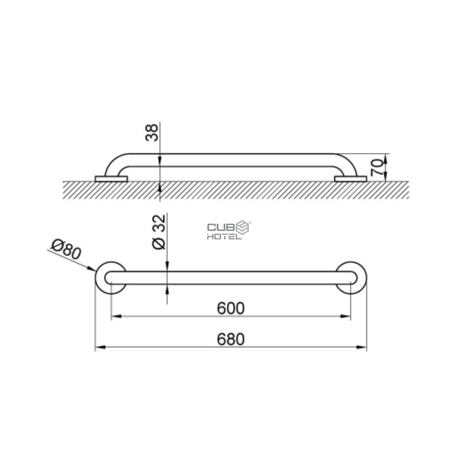 Polish Finished Stainless Steel 600 Mm Straight Grab Bar