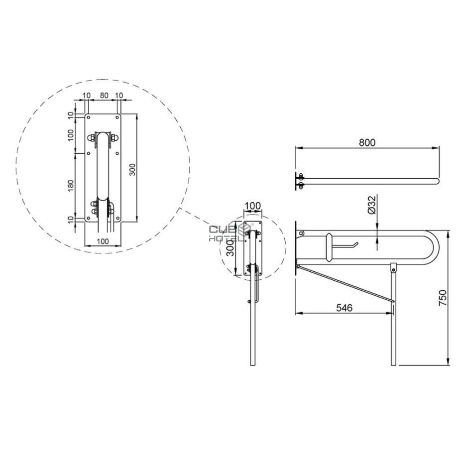Fixed Folding Support Bar On Wall 80cm