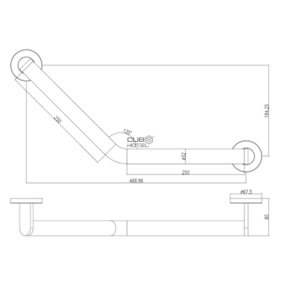 135° Angled Grab Bar Gloss Gold
