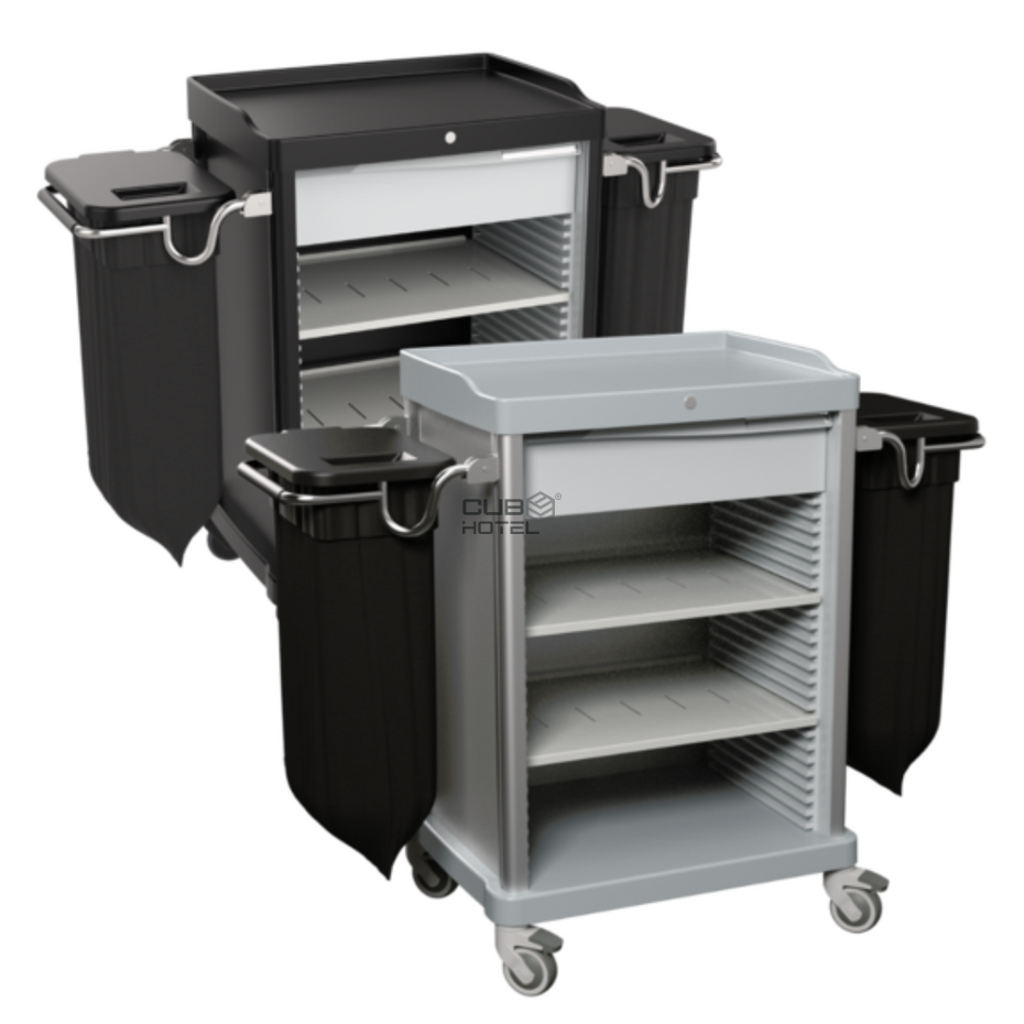 Carro de Housekeeping Gris con 2 Soportes para Bolsas y Cajón